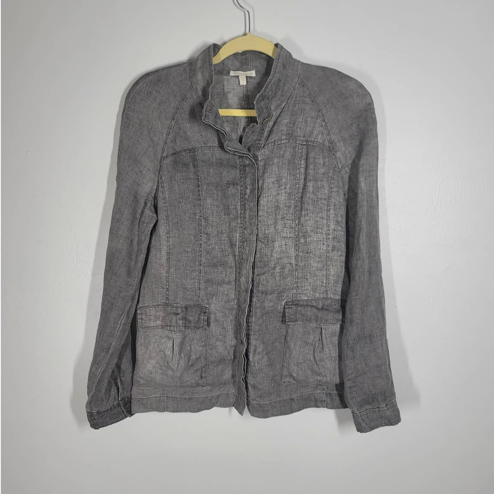 Eileen Fisher Utility Jacket Size S Button Up Collared Light Washed Gray Linen